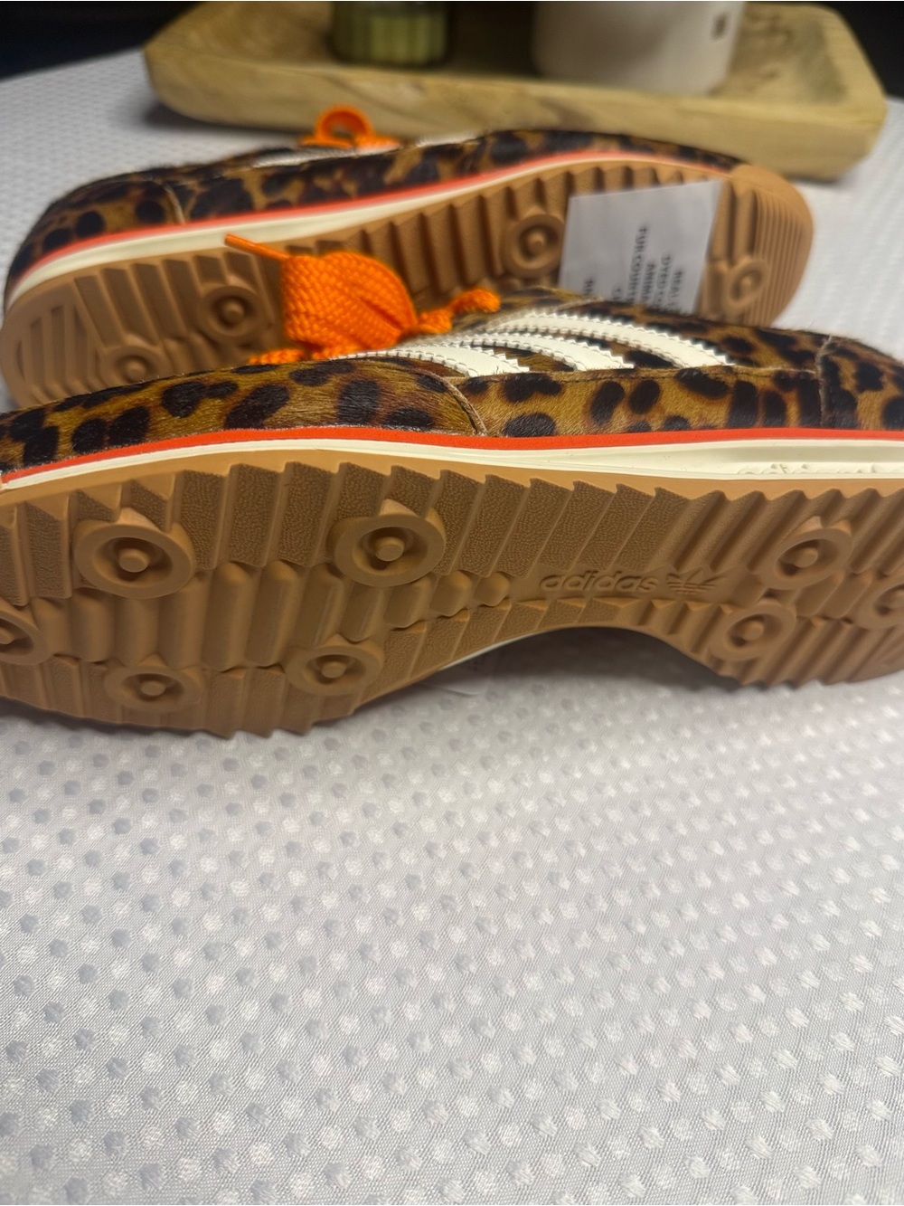adidas Leopard Print Sneakers with Orange Laces and Pearl Charms - Picture 5 of 9